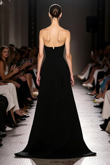 Black A-Line Strapless Velvet Evening Dress